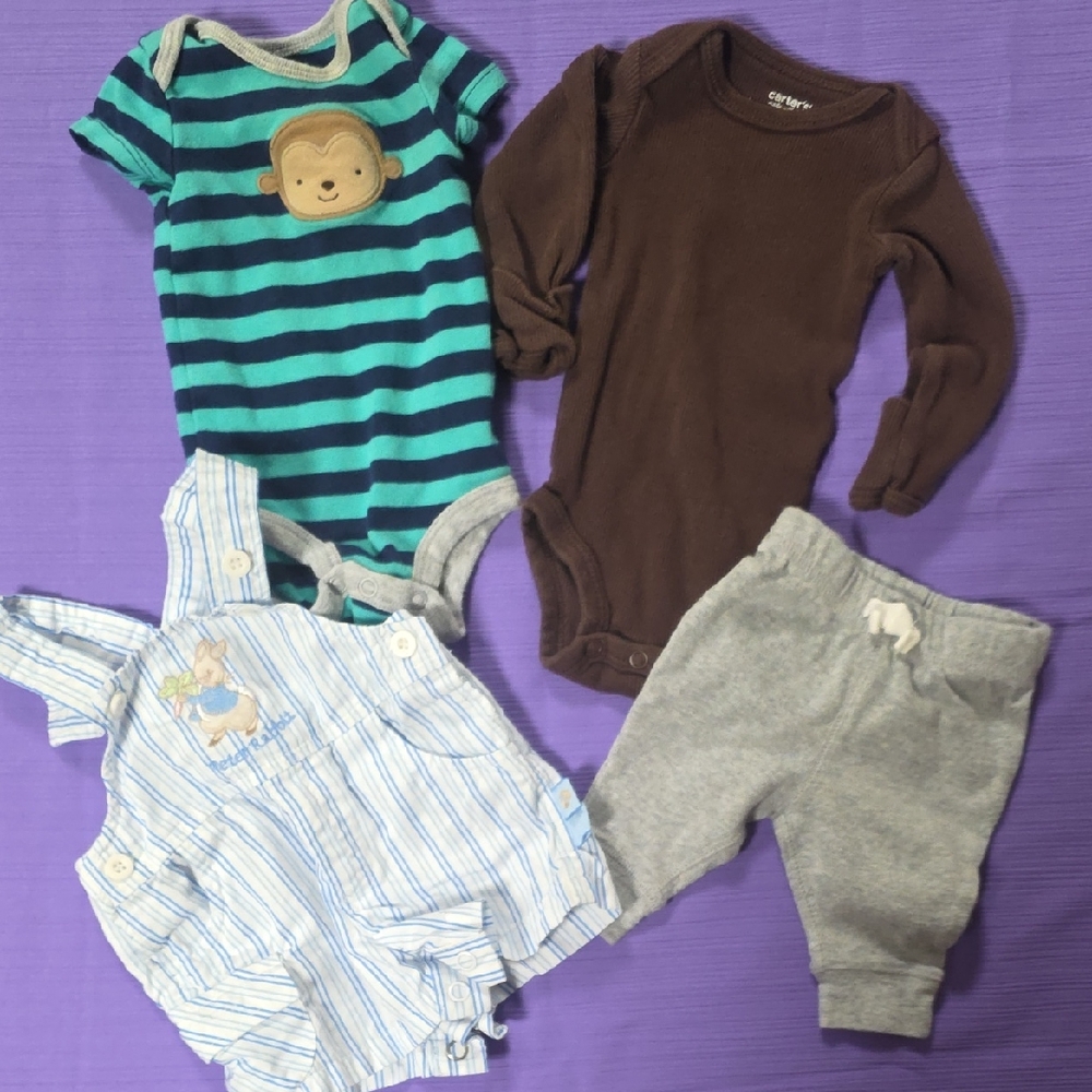 Carter's Blue Striped and Brown Bodysuit Set